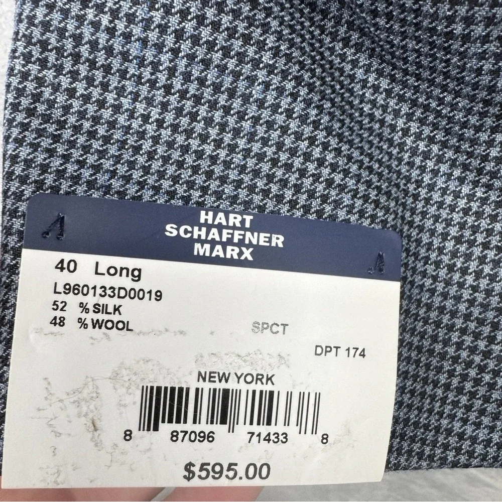 Hart Schaffner Marx Modern‎ New York Fit Wool Silk Blue Men's 40 L Long NWT $595